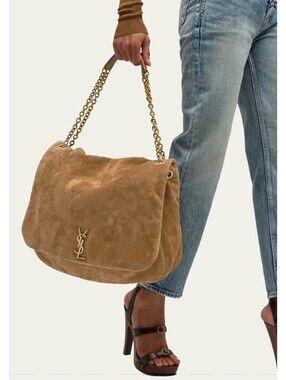Saint Laurent YSL Maxi 4.3 JAMIE SUEDE GOLDEN LEAF COA
